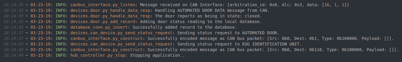 Hub system log example